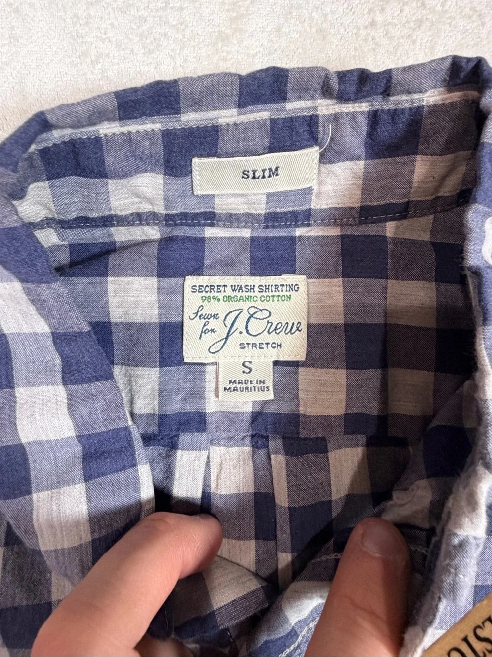 J. Crew Small Slim Fit Navy and White Gingham Button-Down Oxford Shirt